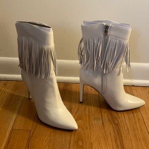 Nine West Ivory Fringe Booties